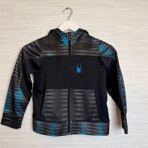 Spyder Kids Black and Blue Zip-Up Hoodie- Size 7-8
